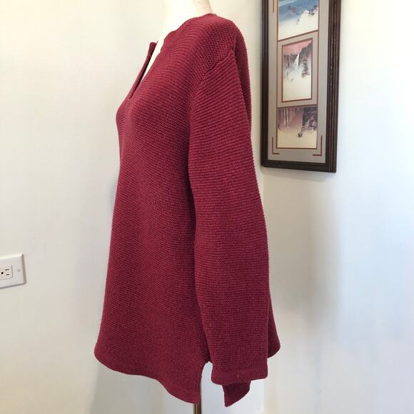 Norm Thompson Tunic Knit Sweater PL Burgundy Textured Holiday Quiet Luxury 90s - Picture 4 of 9